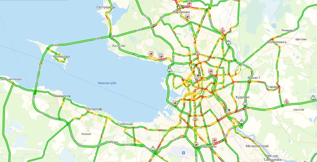 Пробки на кад спб сейчас онлайн карта