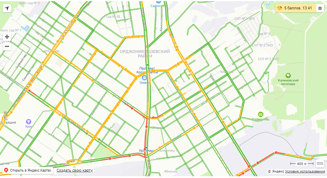 Карта пробок с авариями